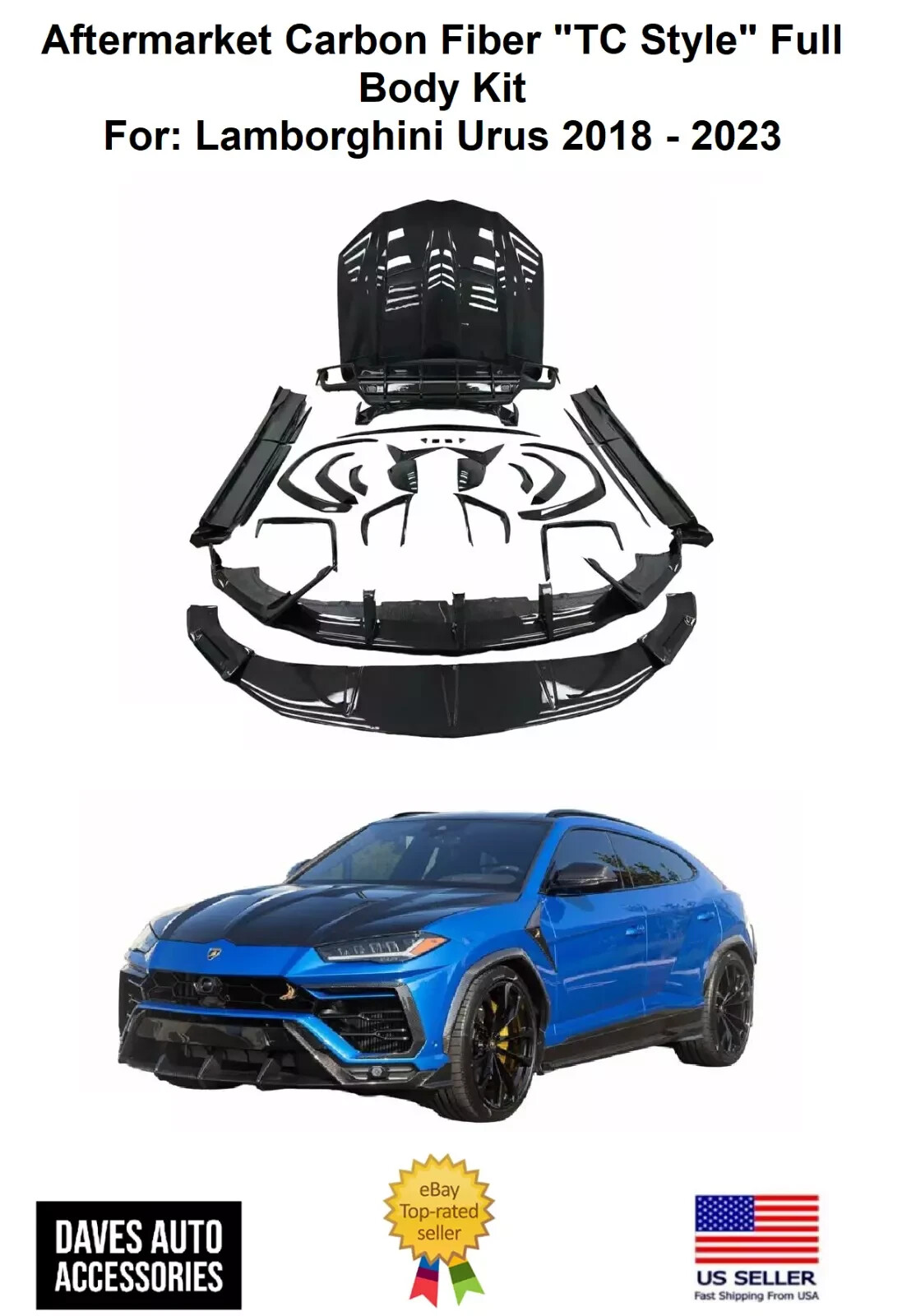 Top Car Style Carbon Fiber Full Body Kit and Hood for Lamborghini Urus 2018+