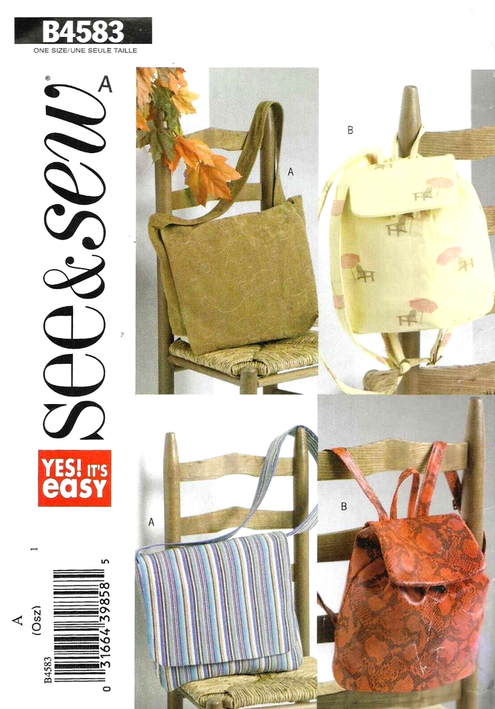 Women's Purse Backpack Messenger Bag Tote Sewing Pattern UNCUT Unique Style