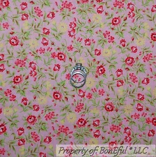 BonEful Fabric Cotton Pink Flower Yellow White Victorian French Country MI SCRAP