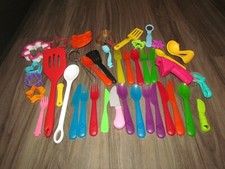 HUGE MIXED LOT PLAY FOOD VINTAGE PRETEND POTS PANS DISHES CASH REGISTER KIDS