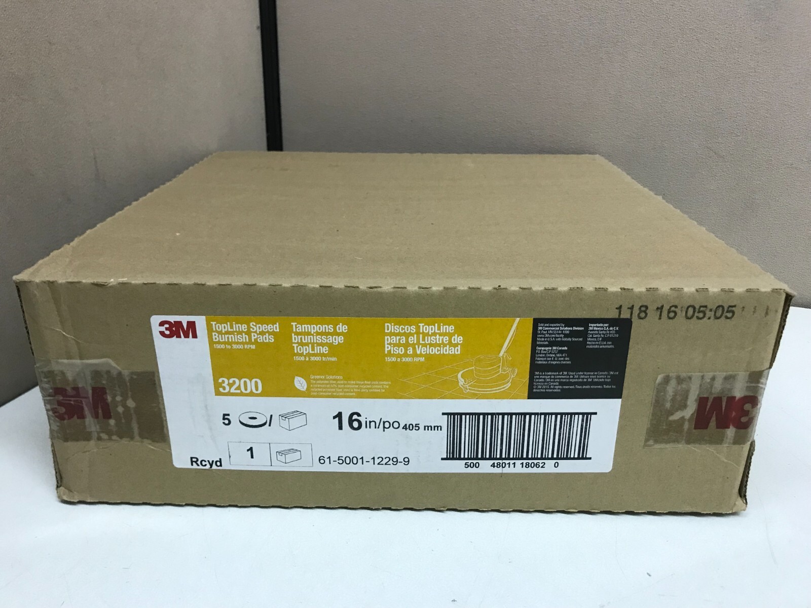 CASE of 5 NEW 3M 16" TopLine Speed Burnish Pads 3200