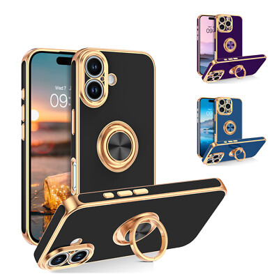 For iPhone 16/15/14/13/12/11 Pro Max Shockproof Kickstand Finger+Ring Case Cover