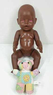 Zapf Creation Ethnic Black Baby Born Doll With Patchwork Stuffed Bear Pink Eyes Ebay