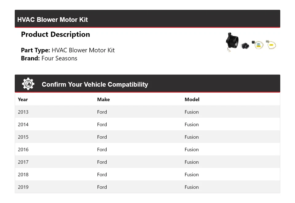 Kit de motor soplador de climatización Ford Fusion 2013-2019 4 estaciones 2014 2015 2016 2017 Foto 2 de 3