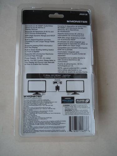 Monster Just Hook It Up HDMI Splitter JHIU0126 Black NEW SEALED - Picture 2 of 2
