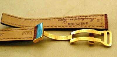 Breitling Watch Strap Brown Leather 16 mm With 18k Gold Deployant