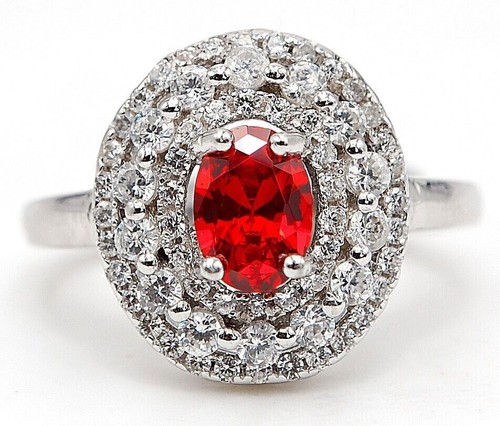 2CT Fire Garnet & White Topaz 925 Solid Sterling Silver Ring Sz 7 NB1-5