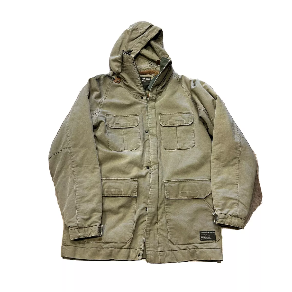 VTG STUSSY PARKA GREEN MILITARY FULL ZIP HEAVY COAT FAUX FUR LINED SZ L JACKET