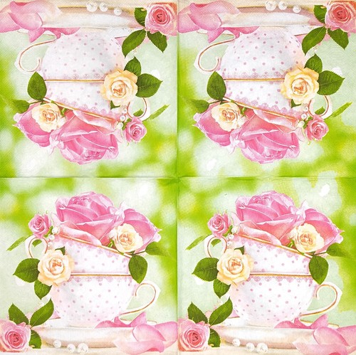 R642# 3 servilletas de papel individuales para decoupage rosa flor tazas de té con puntos - Imagen 2 de 8