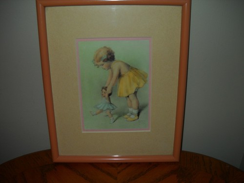 Pair of Bessie Pease Gutmann Framed Little Girl Pictures: Sewing/Ballerina - Picture 2 of 8