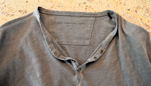 JOHN VARVATOS USA Henley Shirt Mens Gray LARGE Snap 1/4 Button Short Sleeve Soft - Picture 6 of 7