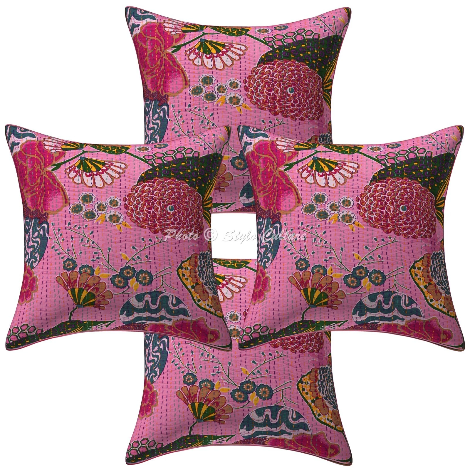 Handwoven Home Decor Cushion Boho Kantha Throw Pillow Cover Case Meditation