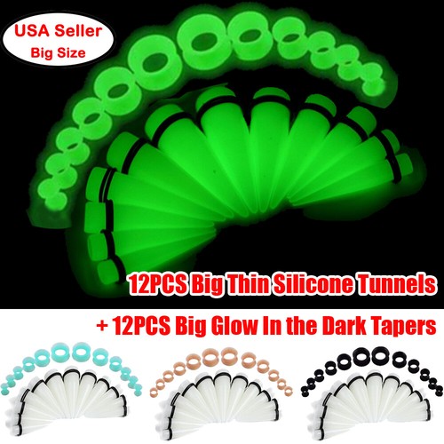 12/24PCS Ear Big Gauge Stretching Kit 00G-20mm Acrylic Taper Silicone Plug Set