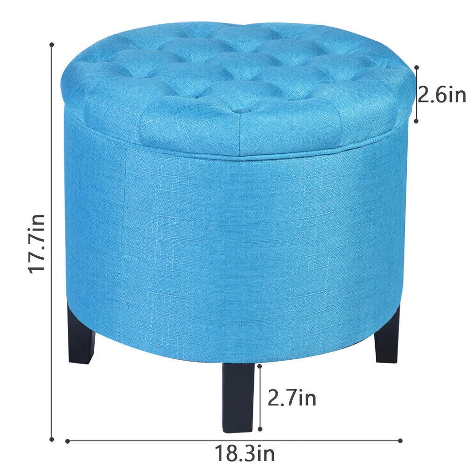 Large Round Storage Ottoman Square PU Leather Vanity Stool Home Footrest Table - Image 2 of 4
