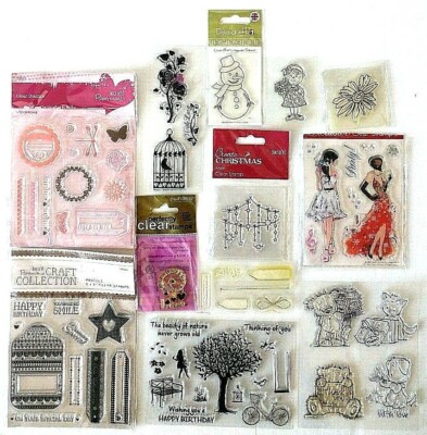  Restposten neue Clear Stamps - Blumen / Wörter / Teddys / Anlässe / Etiketten
