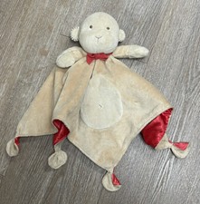 Carters Monkey Blankie Baby Rattle Tan Brown Red Satin Plush Toy 13" X 13"