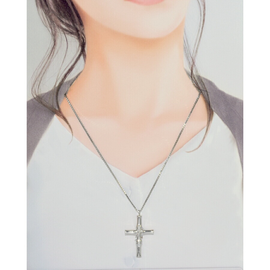 Gucci Bamboo Cross Pendant Charm Necklace Silver 925 Gucci Bamboo Cross Pendant Charm Necklace Silver 925