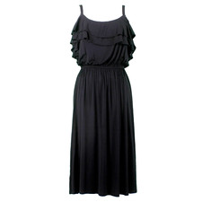 Loft Dress Sz S Black Double Scoop Ruffle Cold Shouldr Rayon Bld Midi Knit Dress