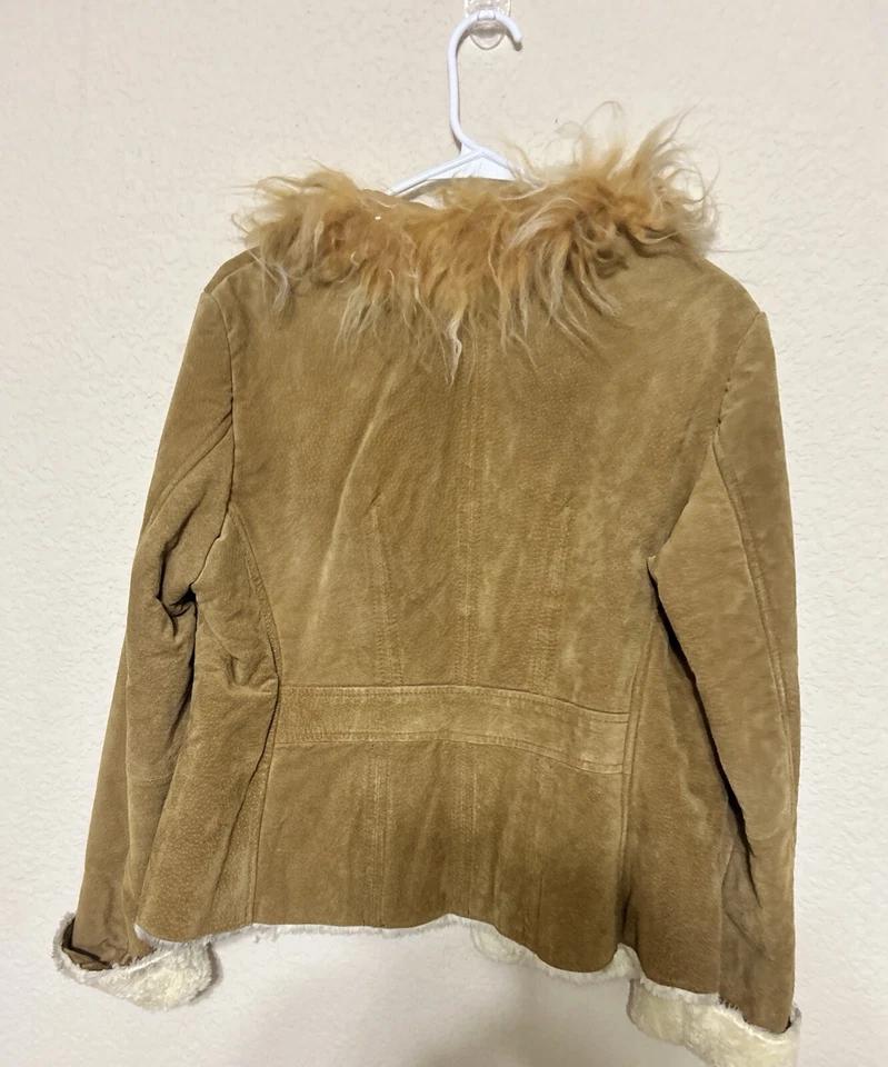 Chaqueta de cuero vintage XOXO con cuello de piel forrada para mujer talla XL tostada Y2K años 90 Foto 4 de 4