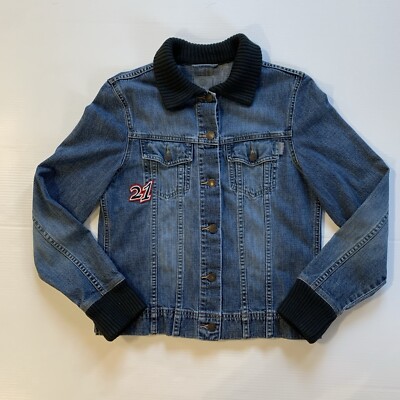 Vintage Esprit Denim Cropped Trucker   Dark Wash Button Jacket Size XL