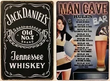 TWO 8x12 TIN SIGNS whiskey funny man cave rules pool darts alcohol beer (782)