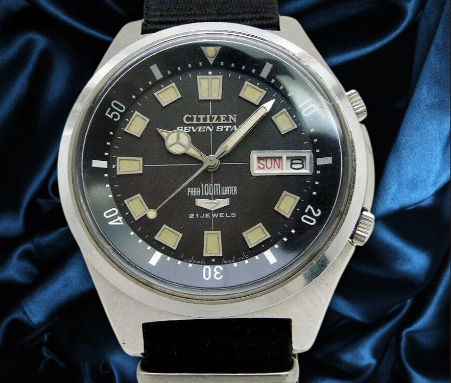 CITIZEN SEVEN STAR APSS 2812-Y Black Dial Automatic Vintage Watch