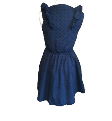 Textile Elizabeth & James Navy Blue Floral Eyelet Apron Dress Size Medium