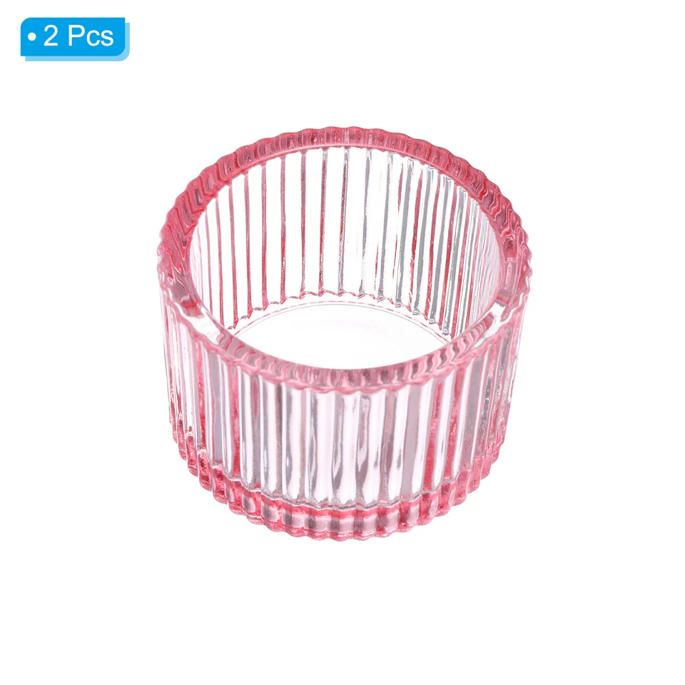 Portavelas de vidrio rosa con luz de té 2 piezas Foto 3 de 4