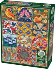 Twelve Days of Christmas Quilt 1000 Piece Jigsaw Puzzle Cobble Hill New