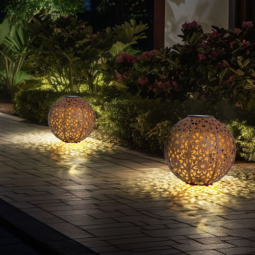 Solarlampe Außen Steckleuchte Terrassenleuchte Gartendeko Kugel rost LED 2er Set - Bild 5 von 12