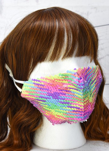 RAINBOW NEON SEQUINED WASHABLE ADJUSTABLE FACE MASK *SKANKY HOOPS* US SELLER - Picture 3 of 9