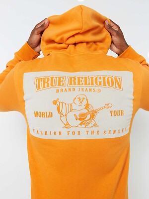 True Religion Men's Buddha Logo Full Zip Sweatshirt Hoodie Size S Orange  New