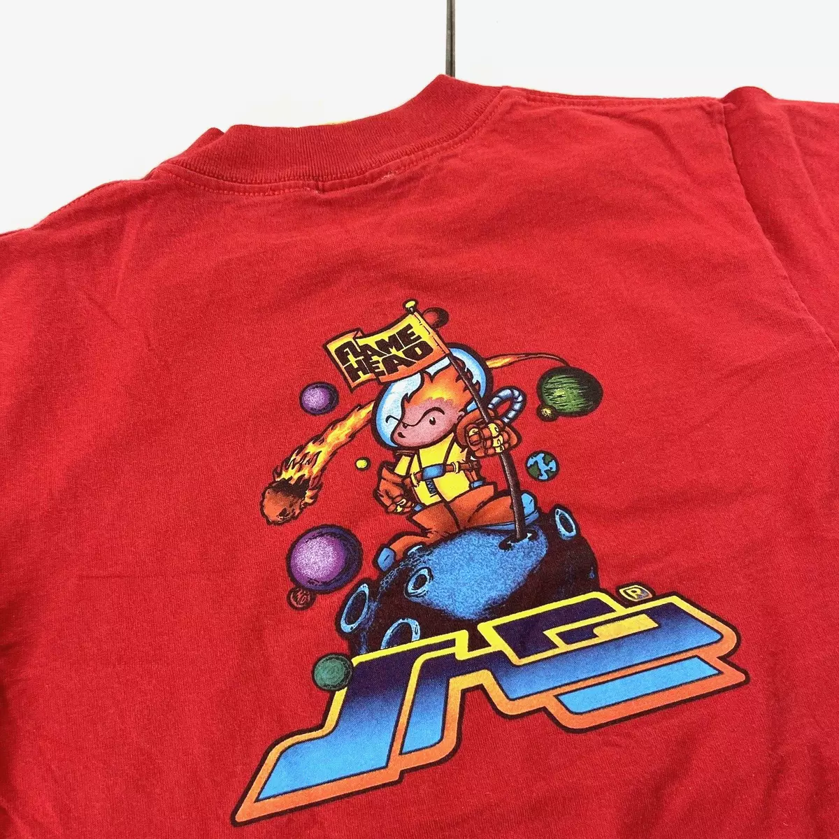 JNCO T Shirt Large Red Flame Head Boy Skateboard 2 Side USA Made Rave