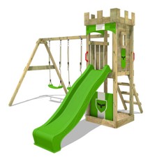FATMOOSE TreasureTower Top XXL Wooden Climbing Frame - Swing & light green Slide