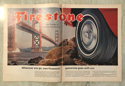 1966 Firestone Automotive Tires Deluxe Champion 2-Page Vtg Print Ad