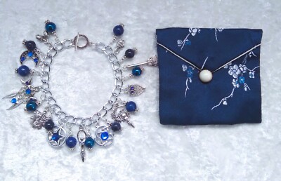 Wicca, heidnisches Bettelarmband, blauer Hämatit, blauer Sandstein & Lapislazuli-Perle