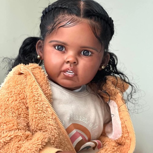 Bambola Reborn 30 pollici rifinita dall'artista bambino capelli radicati a mano pelle nera - Foto 4 di 4