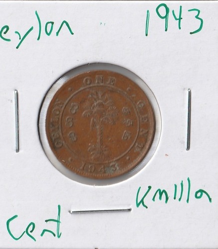 Coin Ceylon 1 Cent 1943 KM111a