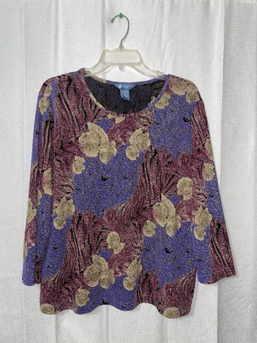 Koret Women’s Classy Top Stretch Knit Metallic Gold Thread Purple Multicolor XL - Picture 4 of 17