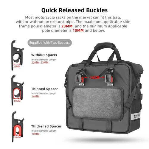 Rhinowalk Motorcycle Side Bag 25L Waterproof Quick Release Saddle Pannier 1 Pc - Picture 10 of 24