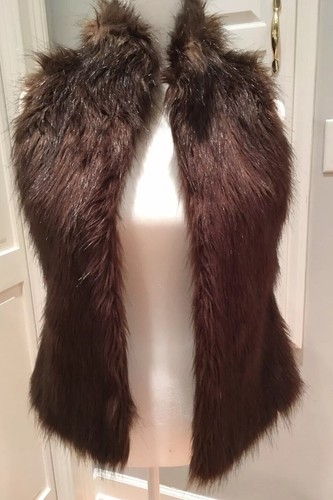 KENAR Women's Faux Fur Vest Brown Hook 