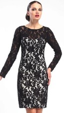 SUE WONG 2 Black Gray Long Sleeve Embroidered Cocktail Evening Party Dress