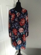 Vince Camuto Size 20W Long Sleeve Black Floral Dress