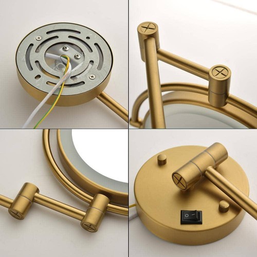 Unbranded Bathroom Makeup Mirror 8" W X 8" H, Wall Mount Round Magnifying, Gold - Picture 3 of 4