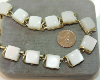 Vintage Coro Aus Weiß Duroplast Acrylglas Glieder Goldfarben Halsband 6m 15
