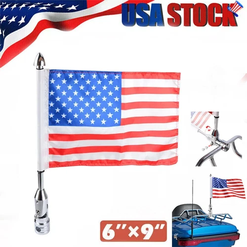 Motorcycle 6 x 9 American Flag & Adjustable Pole Mount USA for Harley Honda Bike