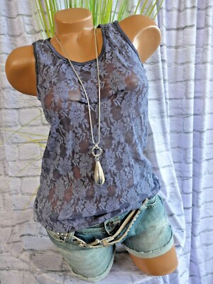 Heine B.C Shirt Bluse Top blau Ton mit Spitze (930) NEU