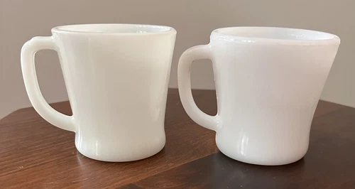 2 Vintage Fire King Oven Ware coffee mug cup CREAM milk glass D handle