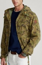 Polo Ralph Lauren Men Hooded Army Green Camo Herringbone Field Jacket M RARE
