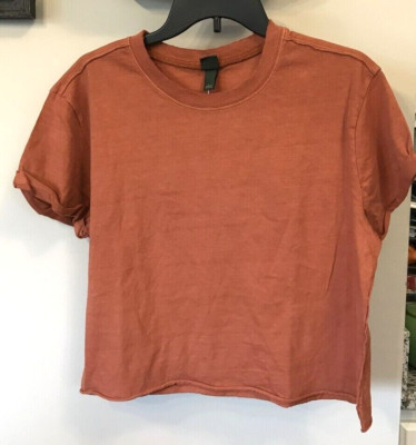 Wild Fable Short Sleeve Cotton Crop Top -Rust/Brown - Junior's Size L  NEW
